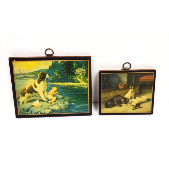 VTG Laminated Print Wall Plaques by Edward Mason Eggleston "Found" Dogs 1933 - Picture 1 of 9